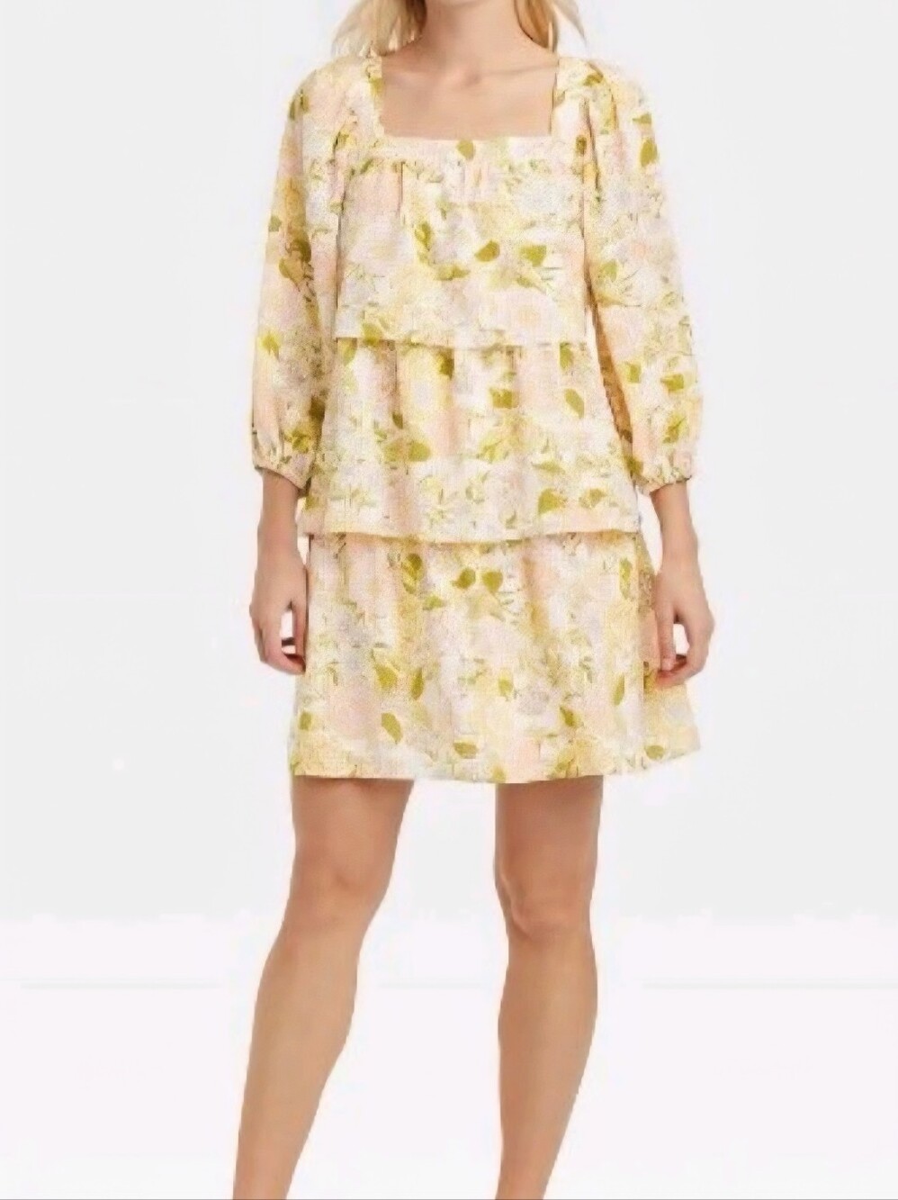 Who What Wear Peach and Olive Floral Tiered Mini Skirt